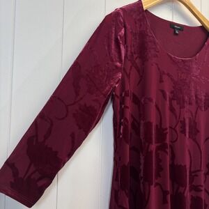 Alfani Womens Old Money Burnout Velvet Tunic Dress Size M Burgundy Quiet Luxury